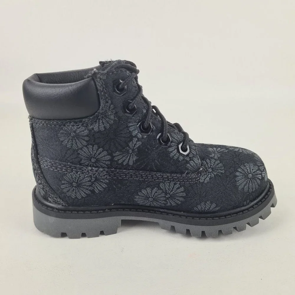 Timberland 6 IN Classic Toddler Boots Black Floral Leather - Picture 2 of 12
